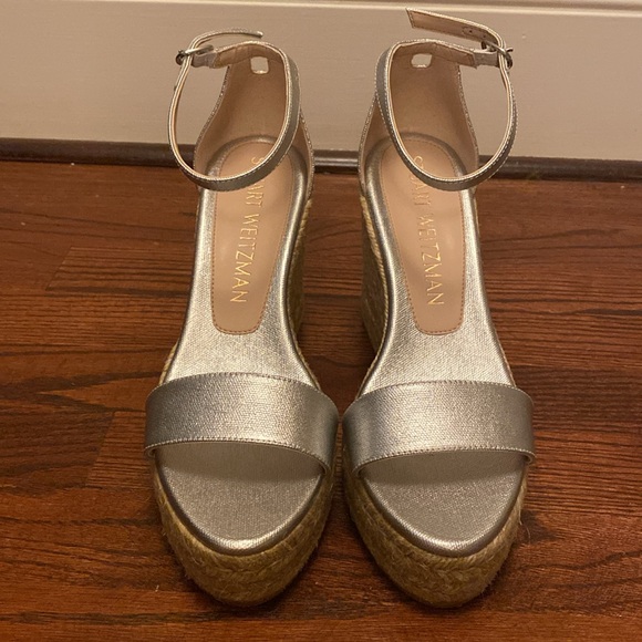 Stuart Weitzman Floria Platform Espadrille Wedge Sandal Silver size 39 (8.5) - Picture 8 of 12